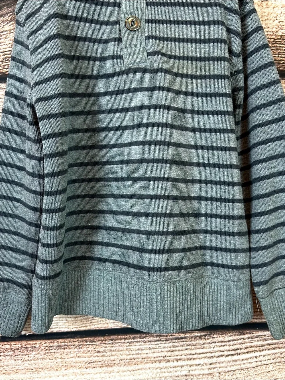 Cherokee Little Boys Cotton Gray Striped Buttons Front Knit Sweater